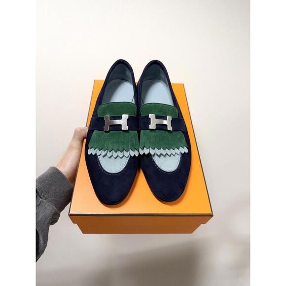 RARR! Hermes Suede Royal Loafer Navy Green